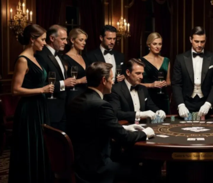 Équipe de croupiers élégants animant une table de jeu lors d’un gala d’entreprise