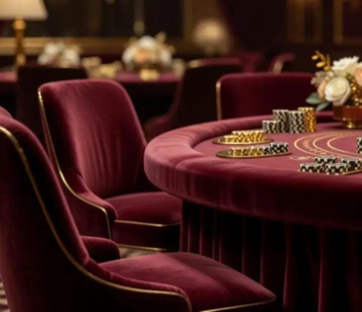 Décors immersifs et tables de jeux haut de gamme installés dans un salon de réception