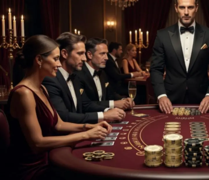 Croupiers professionnels animant une table de jeu fictive lors d'une soirée de gala.