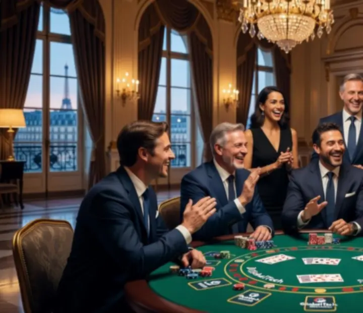 Tournoi d’entreprise autour de tables de jeux factices avec jetons événementiels